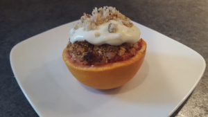 Roasted red grapefruit with granola and greek yoghurt